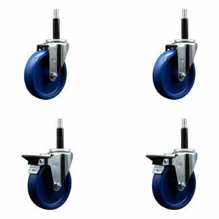 SERVICE CASTER 5'' Solid Poly Wheel Swivel 3/4'' Expanding Stem Caster Set 2 Brakes, 4PK SCC-EX20S514-SPUS-2-PLB-2-34